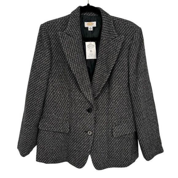 Talbots Jackets & Blazers - Talbots Women’s Blazer Black White Tweed 100% Wool 2-Button Jacket Size 16P NWT